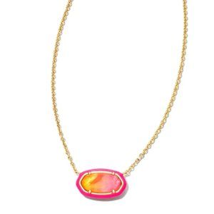 KENDRA SCOTT Elisa Gold Enamel Framed Pendant Necklace in Sunset Ombre NWOT